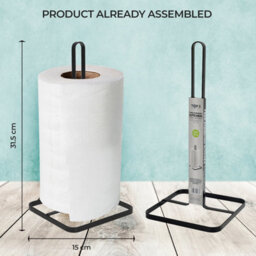 Vivo Free Standing Kitchen Paper Towel Roll Holder Organiser Stand Storage Rack Black - thumbnail 3