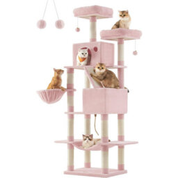 Songmics Multi-Level Plush Cat Condo With Ramp And Scratching Posts, Extra Tall Cat Tree, Cat Tower, Feline Condo, Jelly Pink - thumbnail 6
