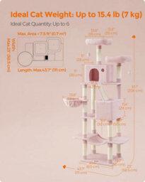 Songmics Multi-Level Plush Cat Condo With Ramp And Scratching Posts, Extra Tall Cat Tree, Cat Tower, Feline Condo, Jelly Pink - thumbnail 2