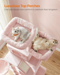 Songmics Multi-Level Plush Cat Condo With Ramp And Scratching Posts, Extra Tall Cat Tree, Cat Tower, Feline Condo, Jelly Pink - thumbnail 3
