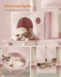 Songmics Multi-Level Plush Cat Condo With Ramp And Scratching Posts, Extra Tall Cat Tree, Cat Tower, Feline Condo, Jelly Pink - thumbnail 4