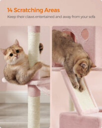 Songmics Multi-Level Plush Cat Condo With Ramp And Scratching Posts, Extra Tall Cat Tree, Cat Tower, Feline Condo, Jelly Pink - thumbnail 5