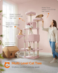 Multi-Level Plush Cat Condo With Ramp And Scratching Posts, Extra Tall Cat Tree, Cat Tower, Feline Condo, Jelly Pink