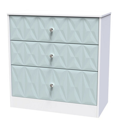 Genoa Ready Assembled Matt Duck Egg Blue & White No Effect 3 Drawer Chest (H)791mm (W)766mm (D)395mm - image 1