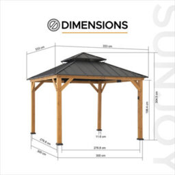 Sunjoy 3.3X3.3M Solar Hardtop Gazebo With Anthracite Steel Roof, Led Light & Ceiling Hook - thumbnail 9