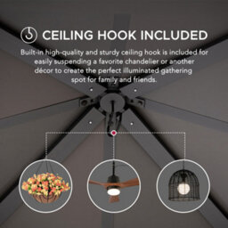 Sunjoy 3.3X3.3M Solar Hardtop Gazebo With Anthracite Steel Roof, Led Light & Ceiling Hook - thumbnail 5