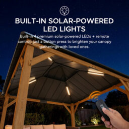Sunjoy 3.3X3.3M Solar Hardtop Gazebo With Anthracite Steel Roof, Led Light & Ceiling Hook - thumbnail 6