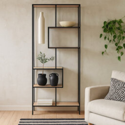 Wyld Haus El Paso Tall Black Metal Bookcase With Wild Oak Shelves