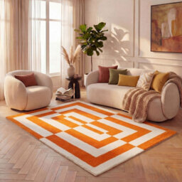The Rugs Joli Orange And White Geometric Rug Soft Dense Pile Easy To Clean And Pet Friendly For Living Rooms And Bedrooms - thumbnail 8