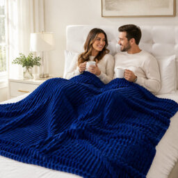 ARLinens Fluffy Fleece Blanket Ribbed For Bed Throw Blanket Reversible Multi Sizes 350Gsm (Navy Blue, Single) - thumbnail 7
