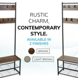 House Of Home Coat Rack Stand With Shoe Storage Bench 9 Hooks Rustic Brown Entrance Hall - thumbnail 6