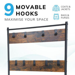 House Of Home Coat Rack Stand With Shoe Storage Bench 9 Hooks Rustic Brown Entrance Hall - thumbnail 7