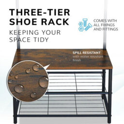 House Of Home Coat Rack Stand With Shoe Storage Bench 9 Hooks Rustic Brown Entrance Hall - thumbnail 8