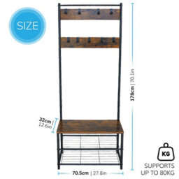 House Of Home Coat Rack Stand With Shoe Storage Bench 9 Hooks Rustic Brown Entrance Hall - thumbnail 2