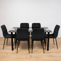 Kosy Koala Dining Table And 6 Chairs Black Clear Glass 6 Faux Leather Black Chairs Dining Room Furniture