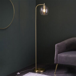 First Choice Lighting Fabia - Satin Brass And Clear Glass 152Cm Floor Lamp - thumbnail 6