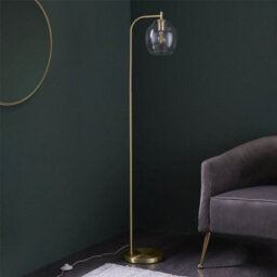 First Choice Lighting Fabia - Satin Brass And Clear Glass 152Cm Floor Lamp - thumbnail 7