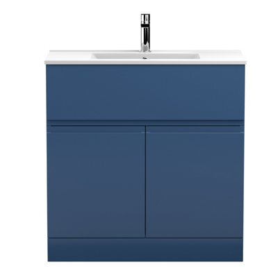 Hudson Reed Urban Satin Blue Floor Standing 2 Door 1 Drawer Vanity Unit And Basin With Silent Close, 828 X 805 X 395 - image 1