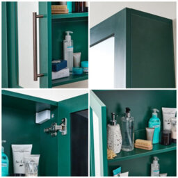 Homestylestore 900 X 650mm Dark Green Wall Mounted Mirrored Door Bathroom Cabinet And Aged Bronze T Bar Handles - thumbnail 3