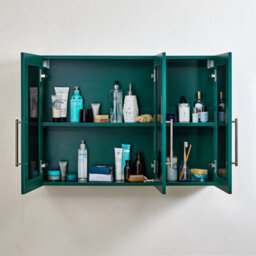 Homestylestore 900 X 650mm Dark Green Wall Mounted Mirrored Door Bathroom Cabinet And Aged Bronze T Bar Handles - thumbnail 2