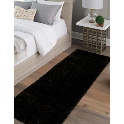 Melrose Super Soft Venus Shaggy Snuggly Plain Black Area Runner Rug 060/200Cm - image 1