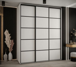 Arte Cannes Iv Modern White Sliding Door Wardrobe 2000mm H2050mm D600mm With Black Steel Handles And Decorative Strips - thumbnail 2