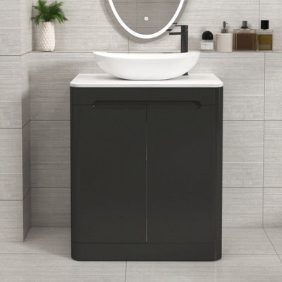 Royal Bathrooms Venice 700mm Matt Nocturne Black Freestanding Bathroom Countertop Vanity Unit 2 Door With Cesar Basin - image 1