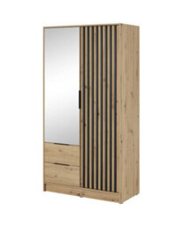 Arte Nelly Contemporary Mirrored Hinged 2 Door Wardrobe Oak Effect 2 Drawers 4 Shelves 1 Rail Lamela Decor (H)2000mm (W)1050mm (D)510mm - thumbnail 2