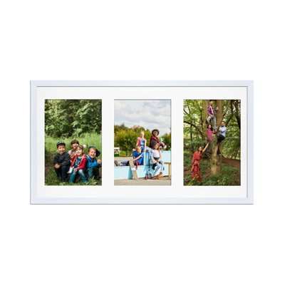 AK Frames 40X20Cm White Sleek Multi Photo Frame With White Mount - Holds 3 Apertures (3X) 6X4 Photos - image 1