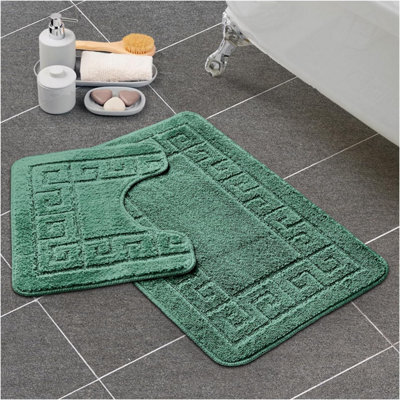 Gc Gaveno Cavailia Grecian Grace 2 Piece Bath Mat Set Sage Green Quick Dry Water Absorbent Bathroom Shower Mat & Pedestal Set - image 1