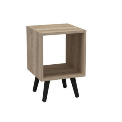 Urbn-Living Urbnliving 30Cm Height Antique Oak Wooden Storage Cube Bookcase Scandinavian Style Black Legs Living Room Bedroom - image 1