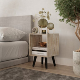 Urbn-Living Urbnliving 30Cm Height Antique Oak Wooden Storage Cube Bookcase Scandinavian Style Black Legs Living Room Bedroom - thumbnail 2