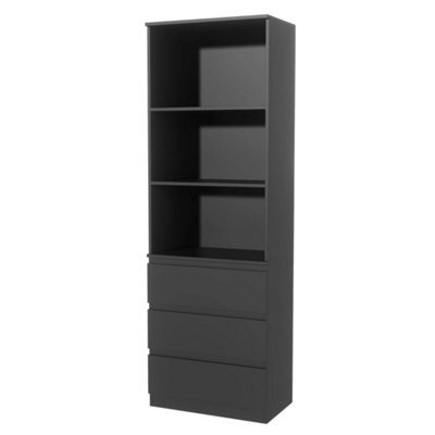 3 Tier Bookcase With Shelving Drawers For Storage Bookshelf Living Room Office - Black - image 1