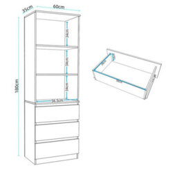 3 Tier Bookcase With Shelving Drawers For Storage Bookshelf Living Room Office - Black - thumbnail 2
