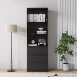 3 Tier Bookcase With Shelving Drawers For Storage Bookshelf Living Room Office - Black - thumbnail 3
