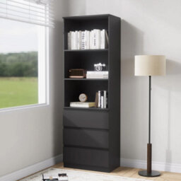3 Tier Bookcase With Shelving Drawers For Storage Bookshelf Living Room Office - Black - thumbnail 4