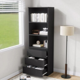 3 Tier Bookcase With Shelving Drawers For Storage Bookshelf Living Room Office - Black - thumbnail 5