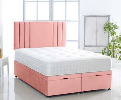 Comfy Deluxe Pink Plush Foot Lift Ottoman Bed With Memory Spring Mattress And Vertical Headboard 2Ft6 Small Single - image 1