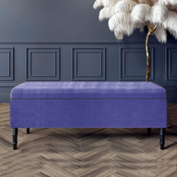 120Cm Paris Plain Ottoman Storage Bench -Naples Shoes Bench With Black Turned Wooden Legs - Blue Upholstery Storage Footstool - thumbnail 1