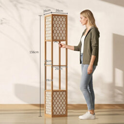 Homcom 2-Light Modern Floor Lamp W/ Shelves, Bedroom, Natural Wood Finish - thumbnail 3