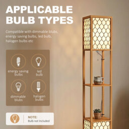 Homcom 2-Light Modern Floor Lamp W/ Shelves, Bedroom, Natural Wood Finish - thumbnail 7