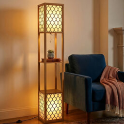 Homcom 2-Light Modern Floor Lamp W/ Shelves, Bedroom, Natural Wood Finish - thumbnail 8