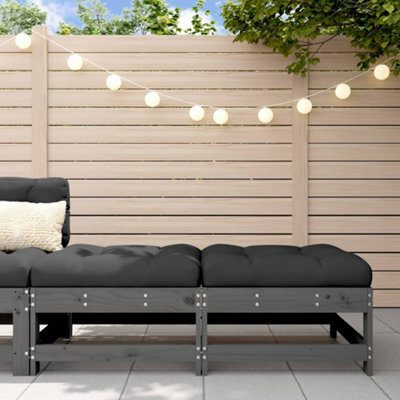 Walplus Garden Outdoor Footstools With Cushions 2Pcs Grey Solid Wood Pine - image 1