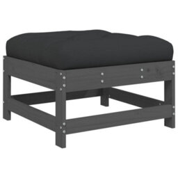 Walplus Garden Outdoor Footstools With Cushions 2Pcs Grey Solid Wood Pine - thumbnail 4