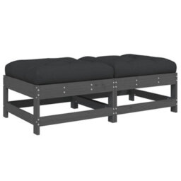 Walplus Garden Outdoor Footstools With Cushions 2Pcs Grey Solid Wood Pine - thumbnail 2