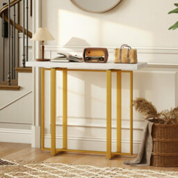 Wyld Haus Larose Narrow Console Table 100 X 30 Cm - White Faux Marble Top, Gold-Tone Steel Frame, Anti-Tip - thumbnail 2
