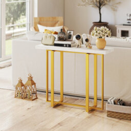 Wyld Haus Larose Narrow Console Table 100 X 30 Cm - White Faux Marble Top, Gold-Tone Steel Frame, Anti-Tip - thumbnail 8