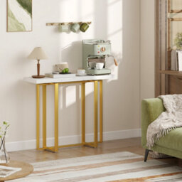 Wyld Haus Larose Narrow Console Table 100 X 30 Cm - White Faux Marble Top, Gold-Tone Steel Frame, Anti-Tip - thumbnail 9