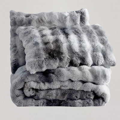 Sweet Dreams Silver Bubble Faux Rabbit Fur Duvet Cover And Pillowcase Set Double - image 1