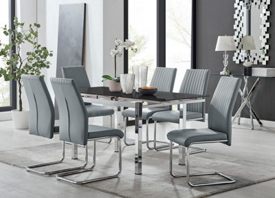 Furniturebox Uk Enna Black Glass Extending Dining Table And 6 Grey Lorenzo Chairs - image 1